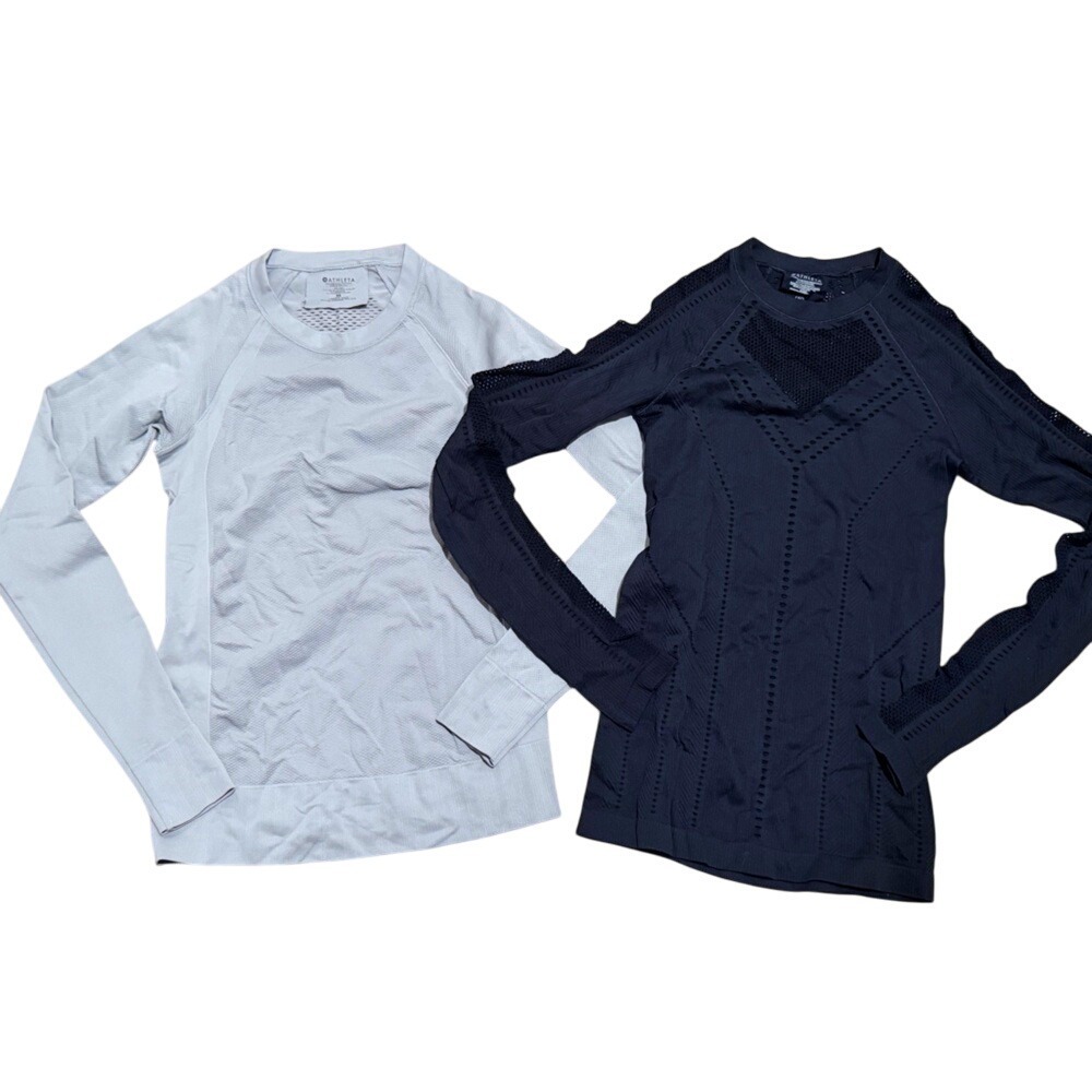 Athleta Long Sleeve Tops XS Black Gray Mesh Textured Athleisure Yoga Shirts